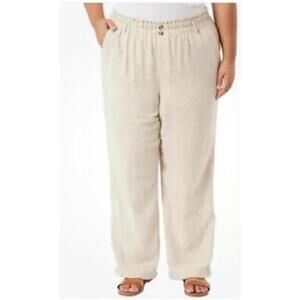 Briggs Ladies' Comfort Stretch Waistband Linen Blend Pants, Tan, Large P9